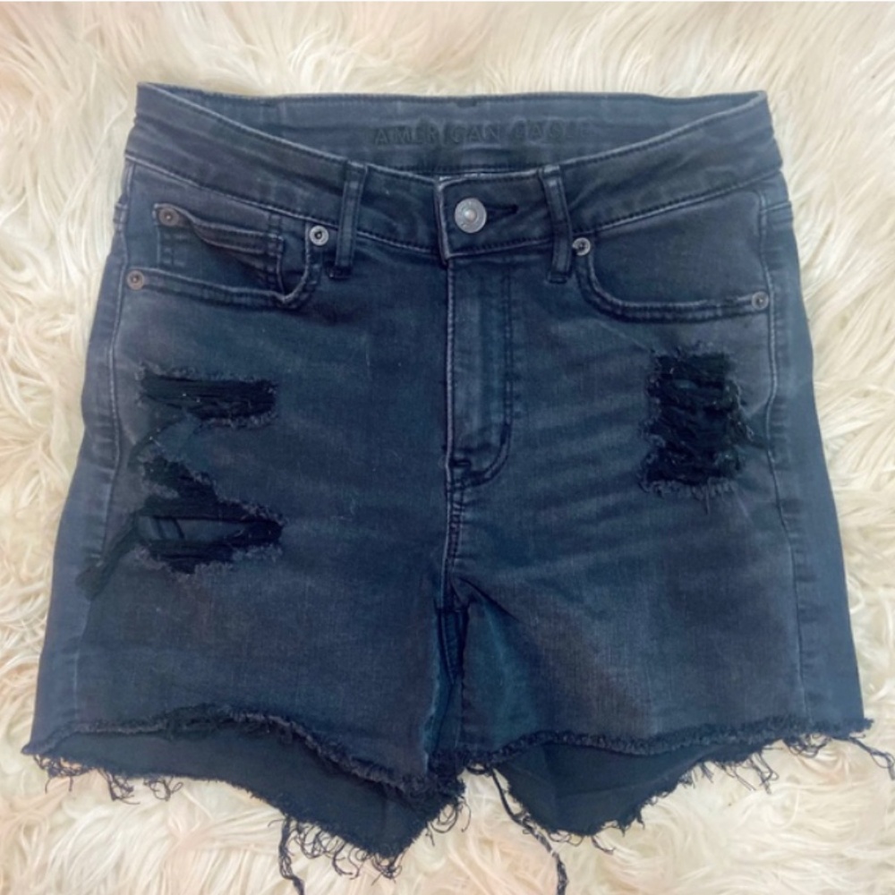 American Eagle Distressed Denim High Waist Stretch Cheeky Booty Shorts Women’s 2